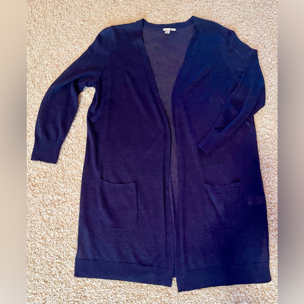 Women's Navy Blue Halogen Duster-length Cardigan Sweater, Size XL P